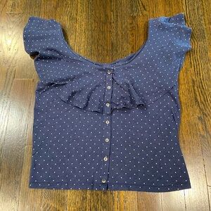 American Eagle Outfitters women’s polka dot navy blue ruffled blouse (medium)